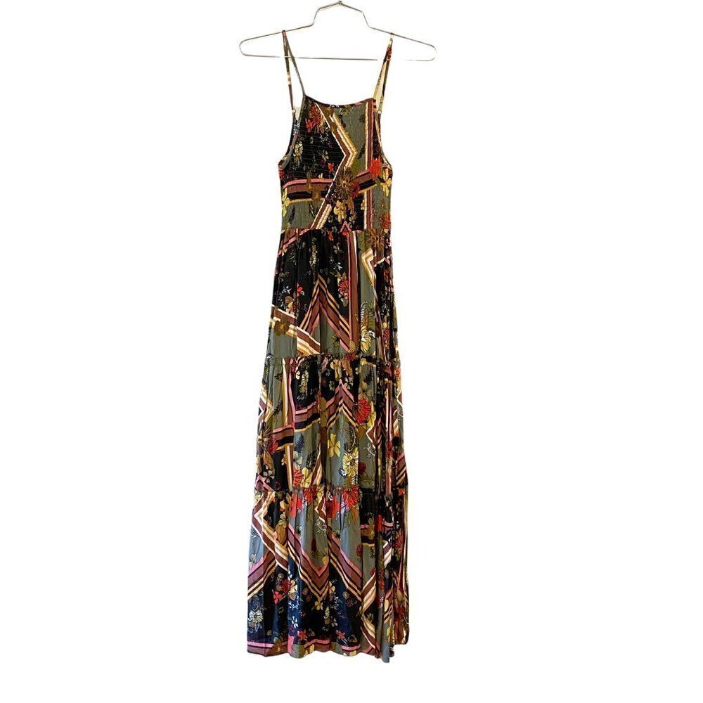 NEW Abel The Label ATL Womens Dress Green Black Maxi Smocked Spaghetti Straps XS